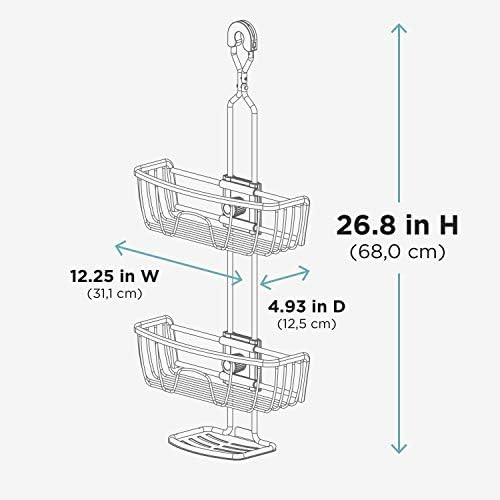 Zenna Home NeverRust Shower Caddy with Adjustable Shelves and Hooks