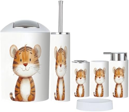 Boho Cute Tiger Bathroom Accessory Set 6 Piece 1