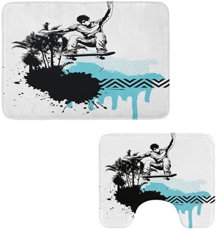Ambesone Grunge Bathroom Rug Set 2 Pieces