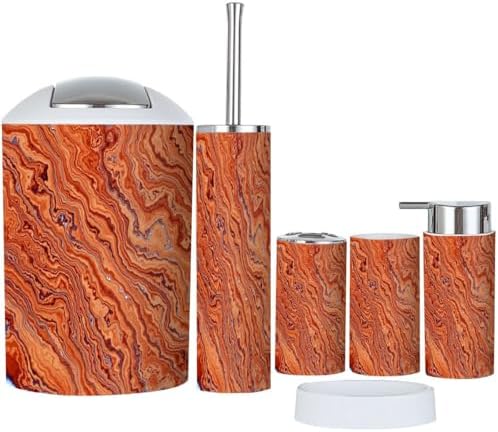 Boho Style 6-Piece Bathroom Accessory Set with Wavy Imitation Marble Design