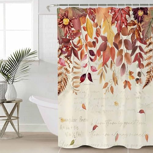 ZOE GARDEN Fall Maple Leaves Bath Set with Curtain and Rug