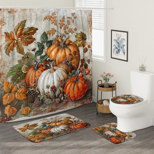 4PCS Fall Art Pumpkin Bathroom Decor Set