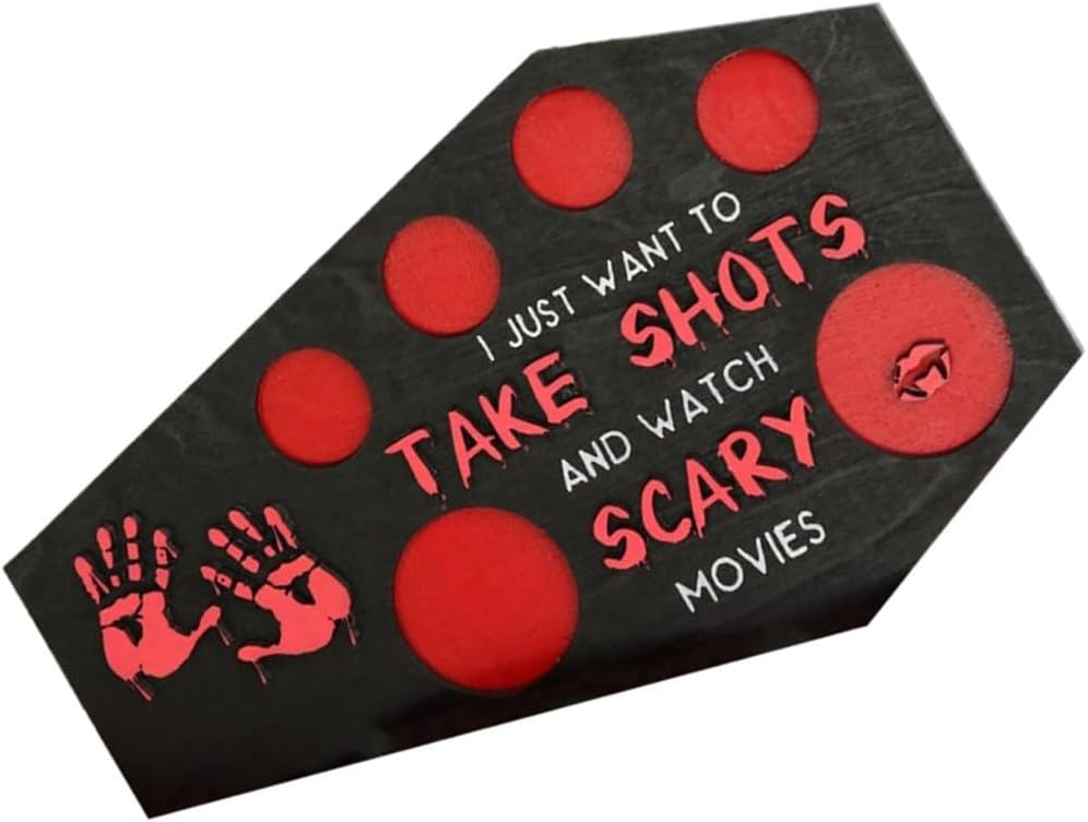 Scary Halloween Wood Cup Holder Plate with Handprint Design