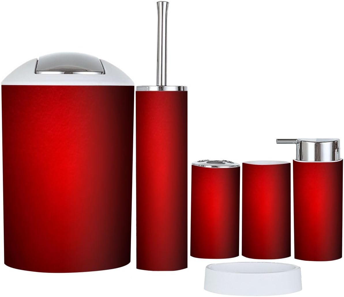 TRANQDEHOM 6-Piece Boho Abstract Red Bathroom Accessory Set 1