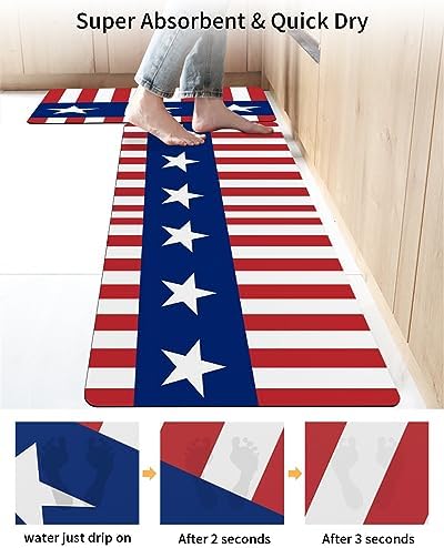 2PCS American Flag Bath Mat Set Non-Slip Diatomite 1
