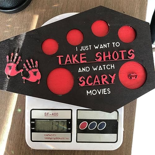 Scary Halloween Wood Cup Holder Plate with Handprint Design