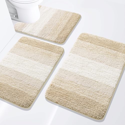 Arotive 3-Piece Bathroom Rugs Set Light Beige