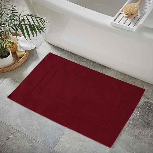 Feather Stitch 100 Cotton Bath Mats Red 2 Piece
