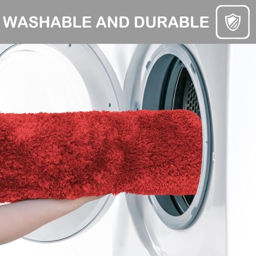wyewye 3 Piece Bath Rug Set Non-Slip Microfiber Red Rugs