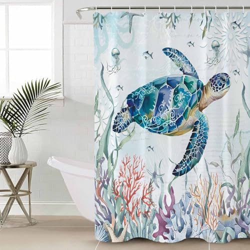 ZOE GARDEN Turtle Bathroom Set with Shower Curtain Rug and Accessories 1