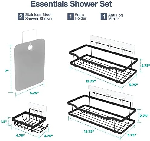 Homeify 4 Pc Shower Caddy Set with Fogless Mirror and Soap Holder