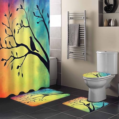 ZOE GARDEN Blue Bird Bathroom Set with Shower Curtain and Rug