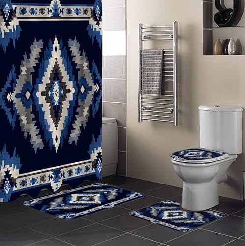 ZOE GARDEN Navy Blue Aztec Bathroom Set