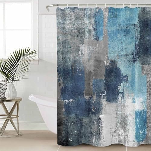 ZOE GARDEN Blue Grey Bathroom Set with Shower Curtain and Rug 1