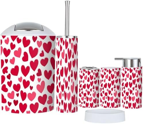TRANQDEHOM 6 Piece Bathroom Accessory Set Pink Hearts Boho Style