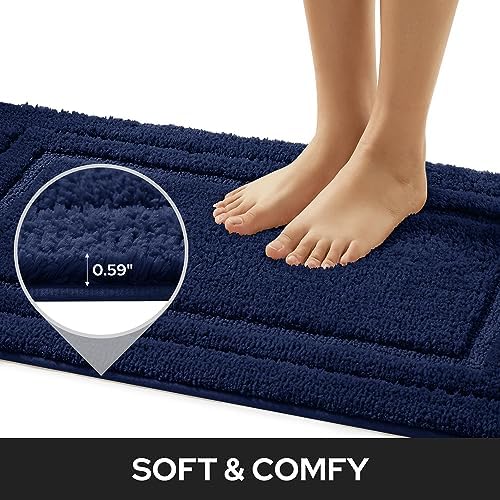 HOMEIDEAS 2-Piece Bath Rug Set Non-Slip Microfiber Mats Navy Blue