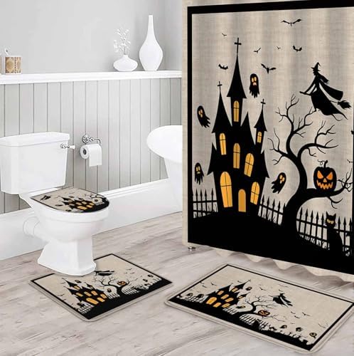 ZOE GARDEN Halloween Bathroom Set with Shower Curtain and Rug