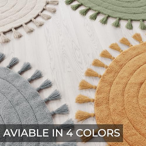KIBAGA Boho Bath Mat Mustard Tassels Non-Slip
