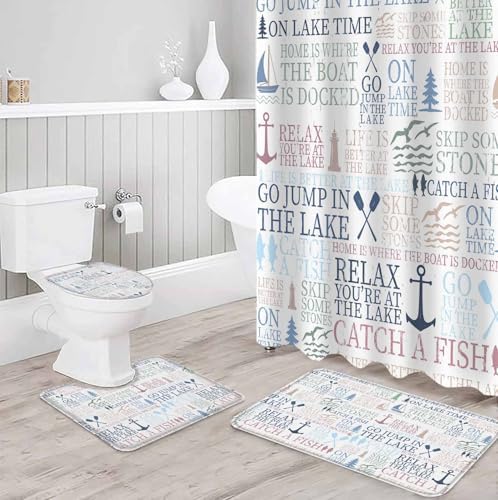 Coastal Nautical Bathroom Set with Curtain Rug and Accessories