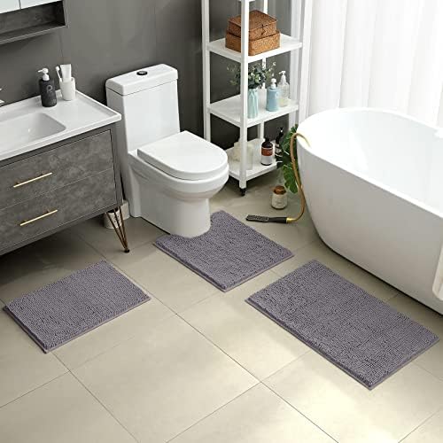 HOMEIDEAS 3 Piece Bath Rug Set - Ultra Soft Non Slip Chenille Rugs