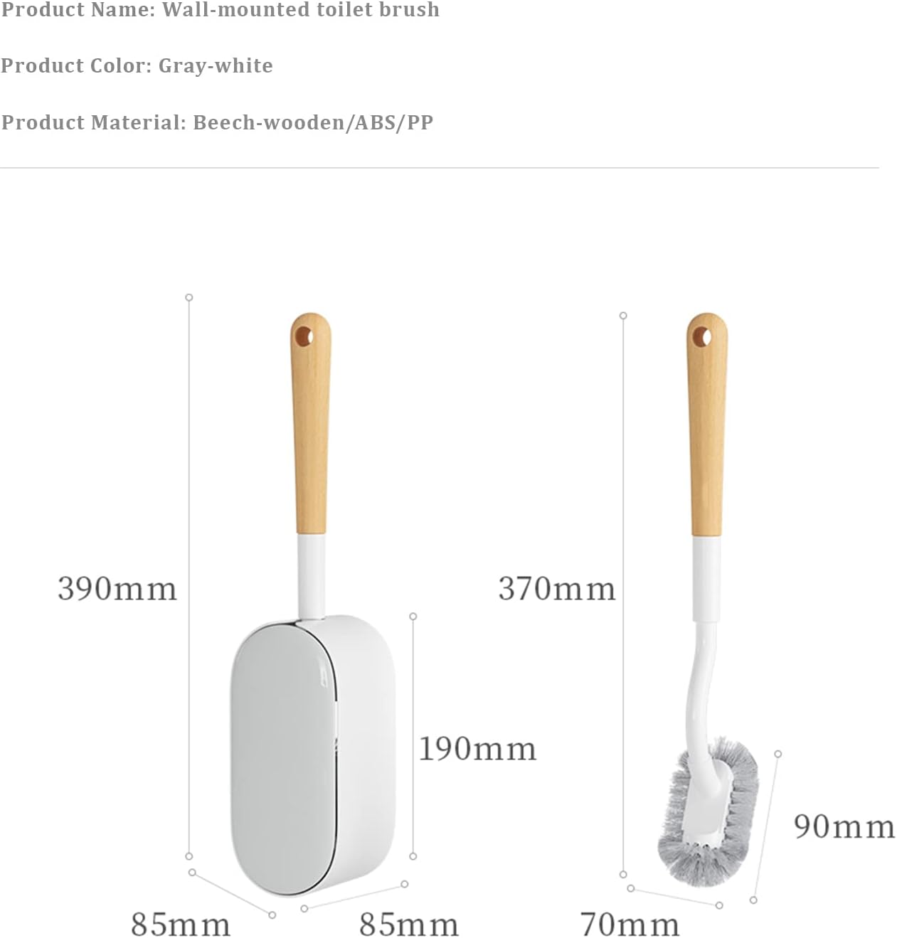 ERGONOW Toilet Brush with Holder and Lid 40cm Curved Design