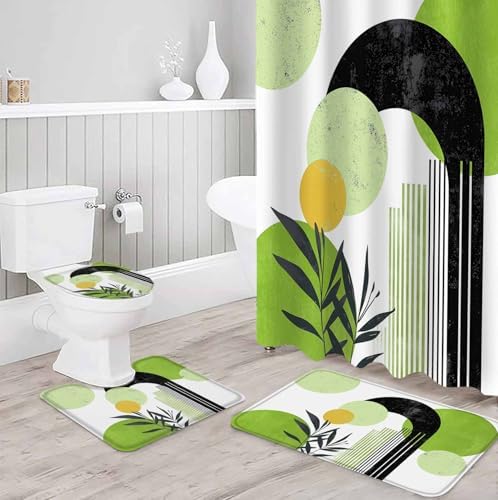 ZOE GARDEN Boho Green Bathroom Set with Curtain Rug and Hooks