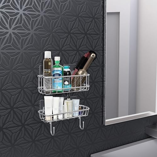 Simple Houseware Shower Caddy with Hooks Chrome 2 Pack