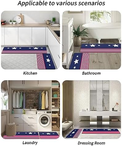 Funnywall88 2PCS American Flag Bath Mat Set Non-Slip Diatomite Drying Mats