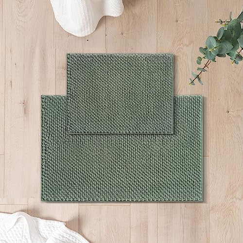 FRESHMINT Chenille Bath Rug Set 2 Piece Sage Green 1