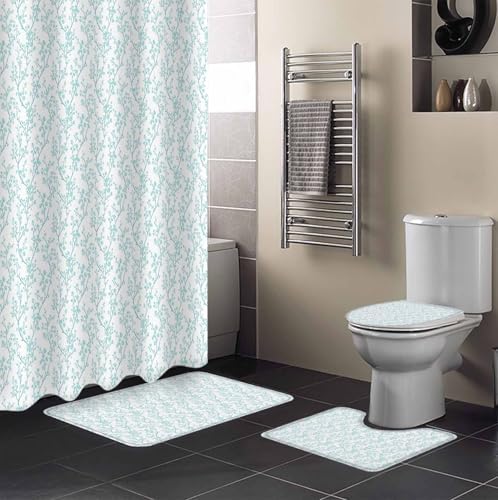 ZOE GARDEN Teal Blue Botanical Bathroom Set