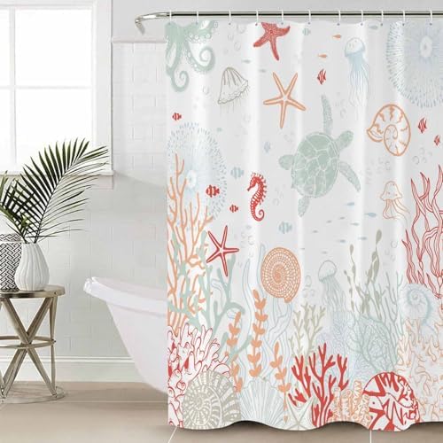 Coastal Turtle Bathroom Set with Shower Curtain Rug and Accessories