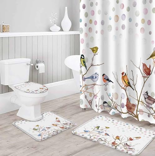 ZOE GARDEN Brids White Bathroom Set with Rug and Accessories