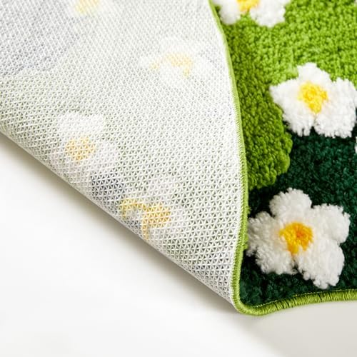 Ouyattle Cute Green Floral Bath Mat Microfiber 1