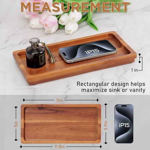 Natural Acacia Wood Vanity Tray - 118 x 59 Inch Elegant Organizer
