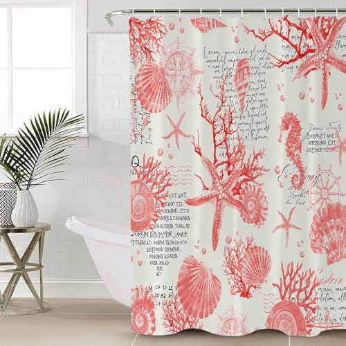 ZOE GARDEN Red Coastal Bath Set with Curtain Rug and Accessories