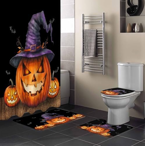 ZOE GARDEN Halloween Bathroom Set with Curtain Rug and Hooks
