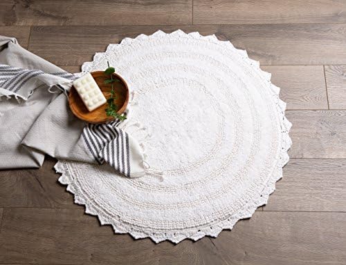 DII Crochet Bath Mat Reversible Round 275 Inch White 1