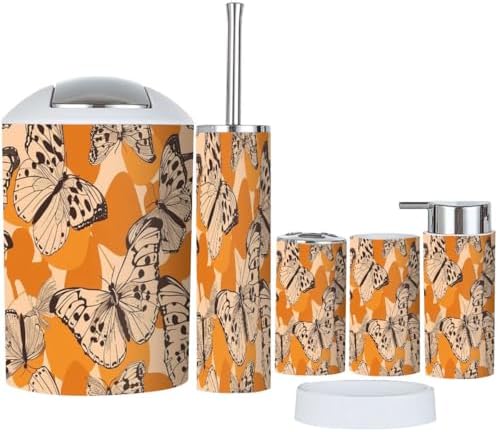 Boho Abstract Butterfly Wings Bathroom Accessory Set 6 Piece