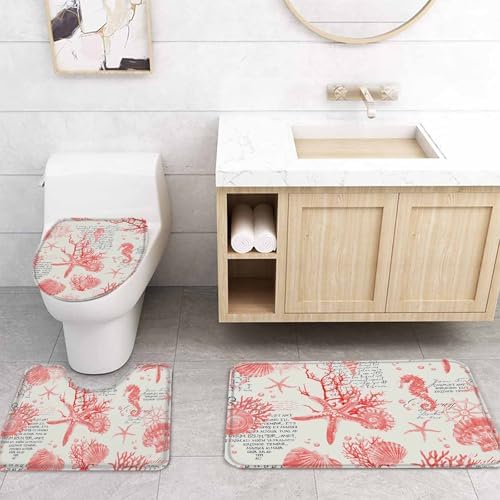 ZOE GARDEN Red Coastal Bath Set with Curtain Rug and Accessories