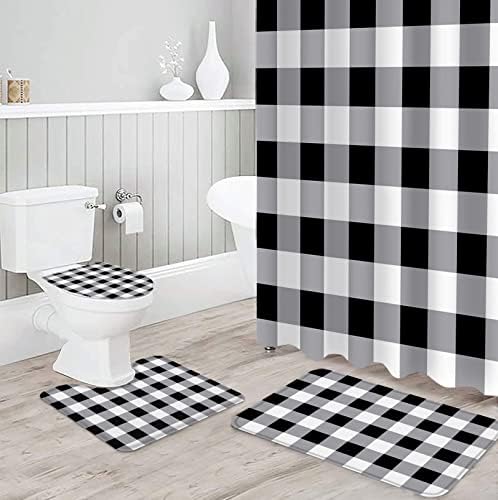ZOE GARDEN Black and White Buffalo Plaid Bathroom Set