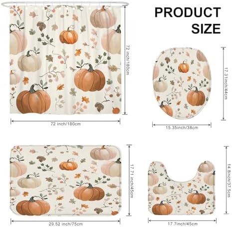 Fall Cream Pumpkin Shower Curtain Set with Non-Slip Rug and U Shape
