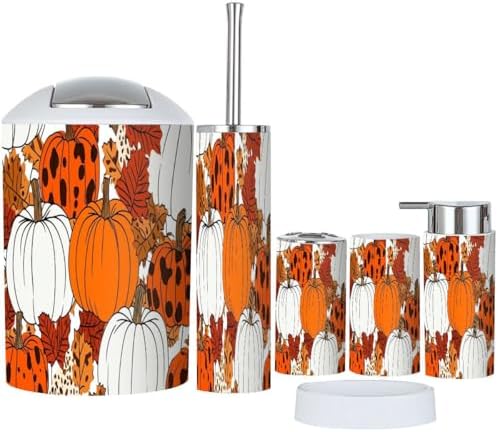 Bathroom Accessory Set 6 Pieces Boho Leopard Orange Pattern