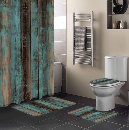 ZOE GARDEN Teal Wood Grain Bathroom Set