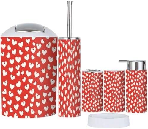 Boho Bathroom Accessory Set 6 Piece White Hearts