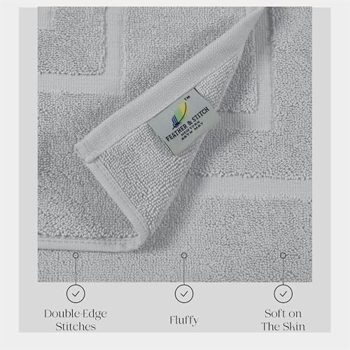 Feather Stitch 2 Piece Bath Mat Set - Silver Birch