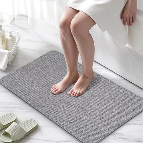 HOMTEB Ultra Thin Bath Rug Non-Slip Quick Dry 17x27 Gray