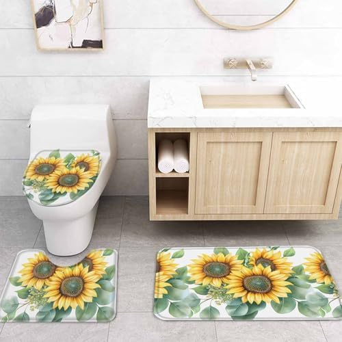 ZOE GARDEN Sunflower Bath Set - 36x72 Waterproof Curtain Mat Rug Accessories
