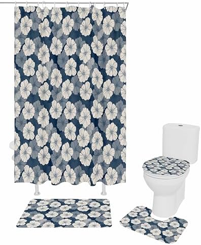 ZOE GARDEN Blue Beige Bathroom Set with Curtain Rug and Accessories