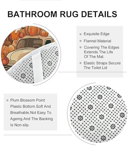 4PCS Fall Kawaii Truck Bathroom Sets with Non-Slip Rug