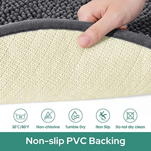 HOMEIDEAS Round Bath Rug - Non Slip Chenille Shaggy Mat Grey 3 Ft
